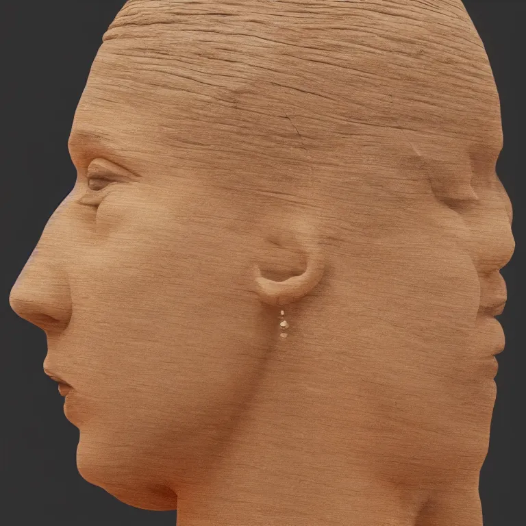 Image similar to public sculpture minimalist portrait of a powerful woman wearing a bun, beautiful symmetrical face accurate face detailed face realistic proportions, carved out of a red oak wood on a pedestal by stephan balkenhol and martin puryear, hyperrealistic dramatic lighting shocking detail trending on artstation 8 k