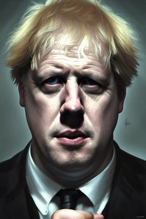 Prompt: Boris Johnson as Neo from Matrix, black shades, realistic portrait, symmetrical, highly detailed, digital painting, artstation, concept art, smooth, sharp focus, illustration, cinematic lighting, art by artgerm and greg rutkowski and alphonse mucha