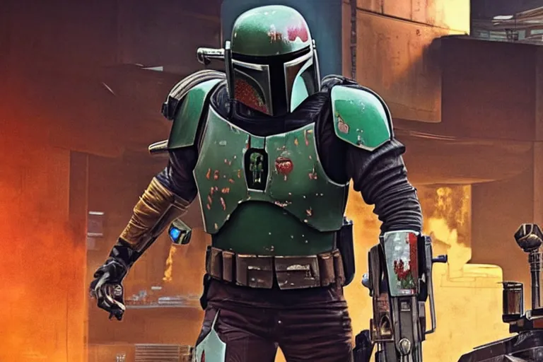 Prompt: boba fett in cyberpunk 2077