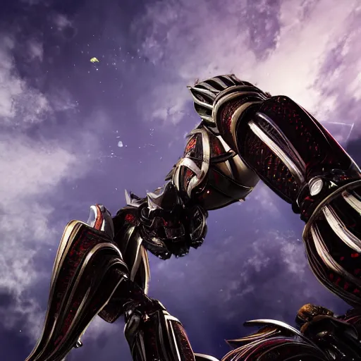 Image similar to worm's eye view from the floor, looking up, at a highly detailed 300 foot tall giant exquisite beautiful female warframe, as an anthropomorphic robot dragon, posing elegantly over your tiny form, camera looking up from the ground, at the beach on a sunset, sleek streamlined design, streamlined matte black armor, sharp detailed claws, detailed sharp robot dragon feet, giantess shot, upward shot, ground view shot, front shot, cinematic shot, high quality warframe fanart, captura, realistic, professional digital art, high end digital art, furry art, giantess art, anthro art, DeviantArt, artstation, Furaffinity, 8k HD render, epic lighting