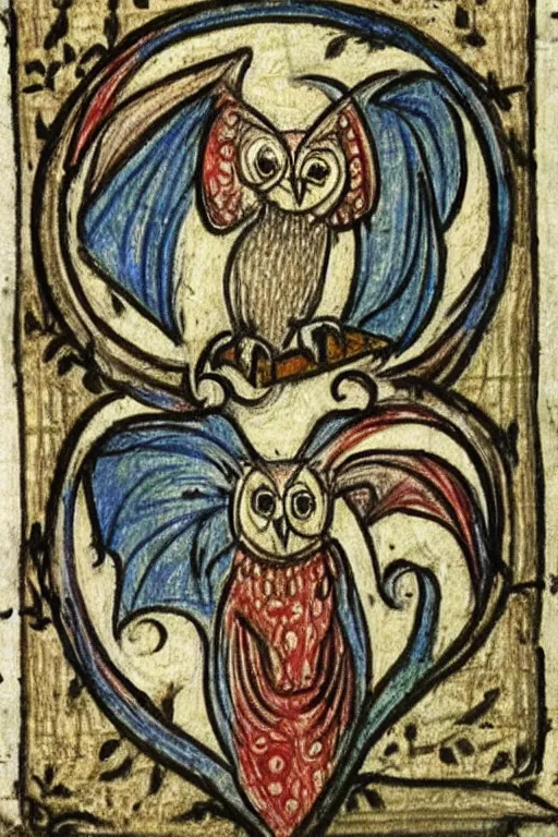 Image similar to Terrible Medieval Drawings of an Owl from an illuminated manuscript.