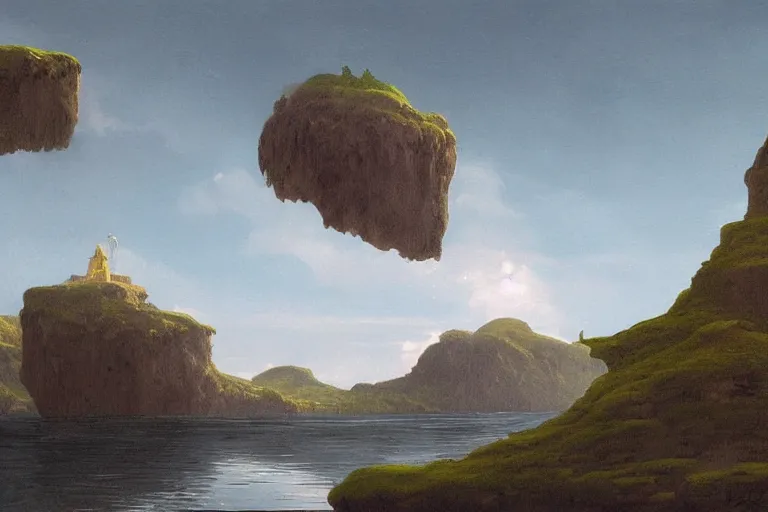 Prompt: A levitating island in the style of Dr. Seuss, painting by Raphael Lacoste