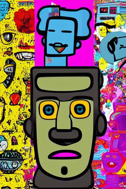 caricature cartoon moai statue popart slap face, Stable Diffusion