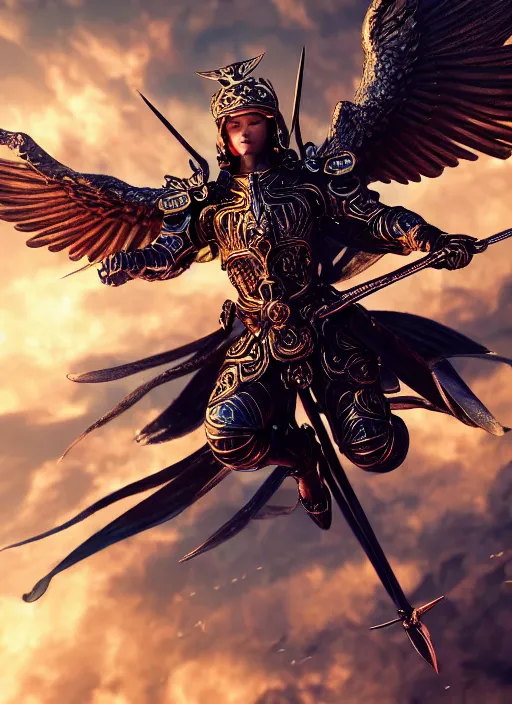 Image similar to archangel micheal flying in sky by huang guangjian, taekwon kim rostbite 3 engine, cryengine, dof, trending on artstation, digital art, chanel, dior, fantasy and detailed and intricate background