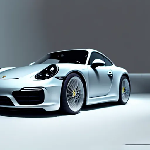 Image similar to Porsche designed by Apple, studio light, octane render