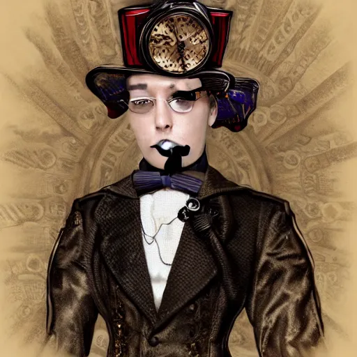 Image similar to photorealistic portrait of a steampunk royal wearing a monocle