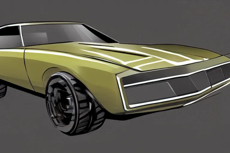 Image similar to Concept art of a retrofuturistic 1970s muscle car.