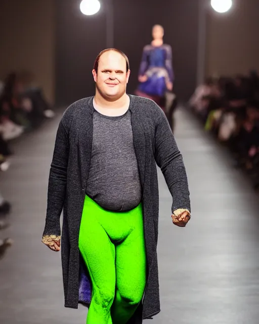 Image similar to photo of shrek as a runway model, fashion, stylish, photoshoot