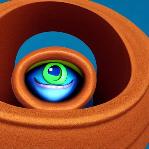 Prompt: a person looking through a circular hole directly at the camera, pixar animations. 3D