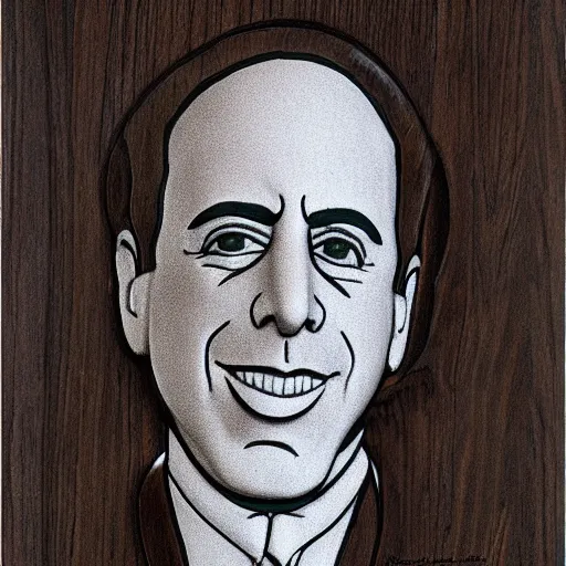 Prompt: Jerry Seinfeld's face carved un wood, detailed artwork, Masterpiece