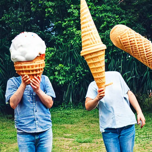 Prompt: a dslr 3 5 mm f 2 photograph of two monkeys worshiping a giant ice cream cone sent by aliens.