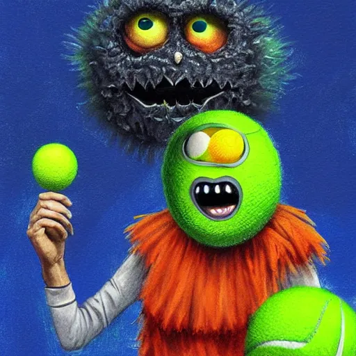 Image similar to a tennis ball monster, digital art, fantasy, magic, trending on artstation, ultra detailed, professional illustration by Basil Gogos