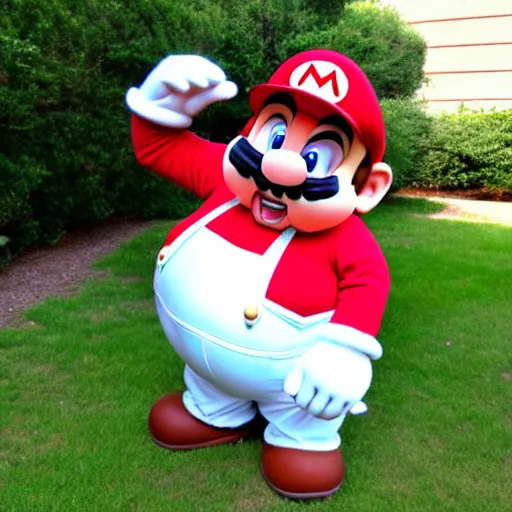 Image similar to real life big chungus dressed like mario, super mario with bunny ears, big chungus, fat bugs bunny, high resolution photo