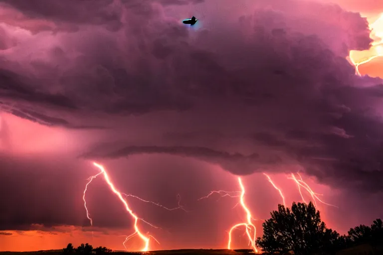 Prompt: a photograph of a tornado tornado tornado, thunderstorm supercell, lightning bolts, illuminated from various angles by setting sun light, cinematic, dramatic lighting, clouds mystic hue