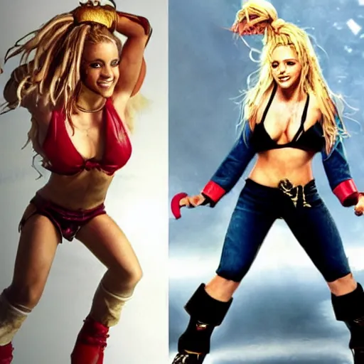 Image similar to shakira vs britney spears street fighter style