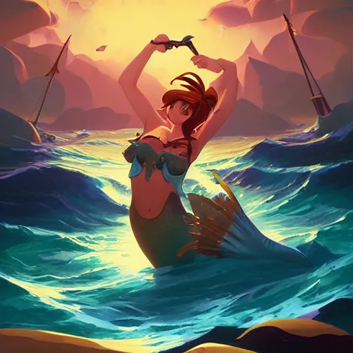 Image similar to painting mermaid treasure on sea of thieves game avatar hero smooth face median photoshop filter cutout vector, behance hd by jesper ejsing, by rhads, makoto shinkai and lois van baarle, ilya kuvshinov, rossdraws global illumination