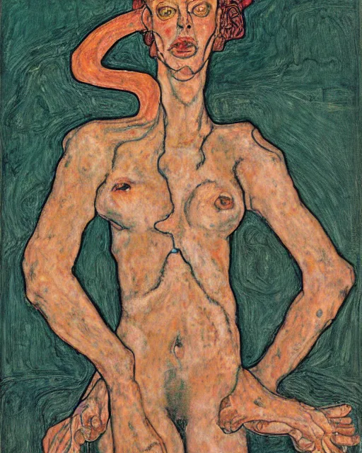 Prompt: portrait of a strong medusa with many pythons by egon schiele in the style of greg rutkowski