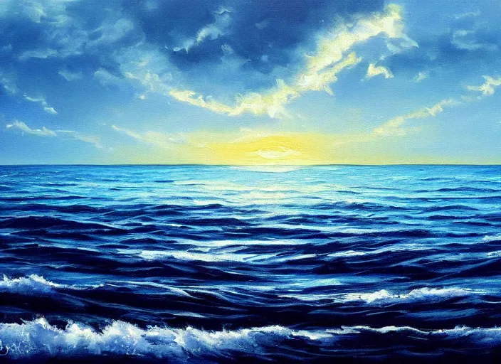 Prompt: a dark deep blue sea calm relaxing oil painting wallpaper