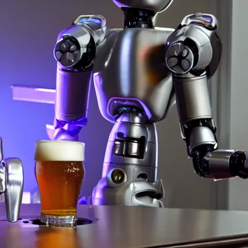 Prompt: a robot drinking a beer