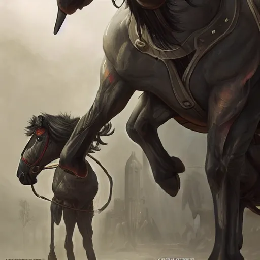 Image similar to a dark anthropomorphized horse with gargantuan muscles wearing a tight kevlar battle outfit, facility background, equine, anthro art, furaffinity, highly detailed, digital painting, artstation, sharp focus, game art, concept art, illustration, art by artgerm, greg rutkowski, wlop