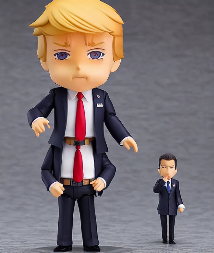 Prompt: singular donald trump nendoroid, well - designed, proportional, realistic lighting