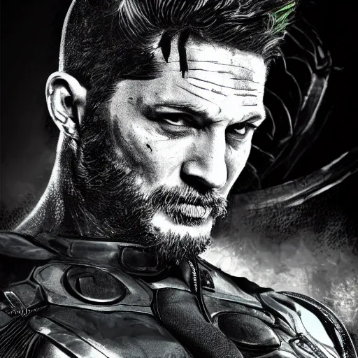 Image similar to Tom Hardy in wolverine suit Digital art 4K quality Photorealism