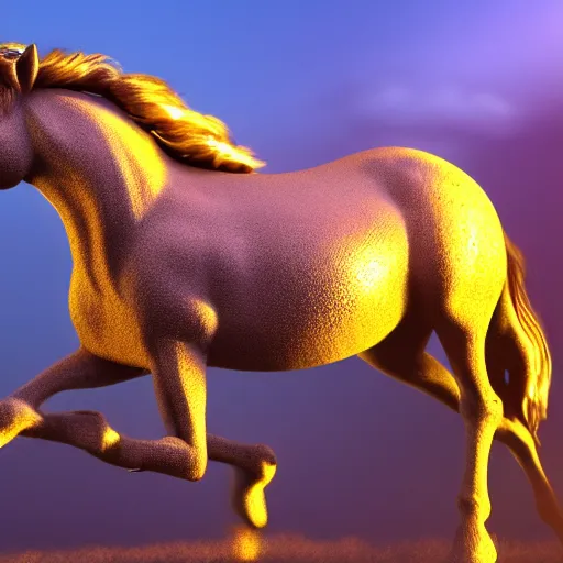 Image similar to a horse, mega detailed, volumetric lighting, beautiful, golden hour, sharp focus, ultra detailed