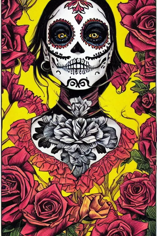 Prompt: Illustration of a sugar skull day of the dead girl, art by larry elmore