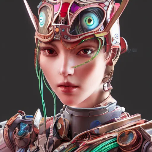 Image similar to studio portrait of lawful good colorful female holy mecha paladin absurdly beautiful, elegant, young sensual graceful woman, ultrafine hyperrealistic detailed face illustration by kim jung gi, irakli nadar, intricate linework, sharp focus, bright colors, matte, octopath traveler, final fantasy, unreal engine highly rendered, global illumination, radiant light, intricate environment