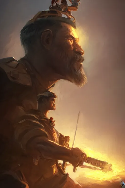 Prompt: side profile of a filipino man sitting on a tank wielding a scepter, highly detailed, d & d, fantasy digital painting, trending on artstation, concept art, sharp focus, illustration, volumetric light, intricate, art by artgerm and greg rutkowski