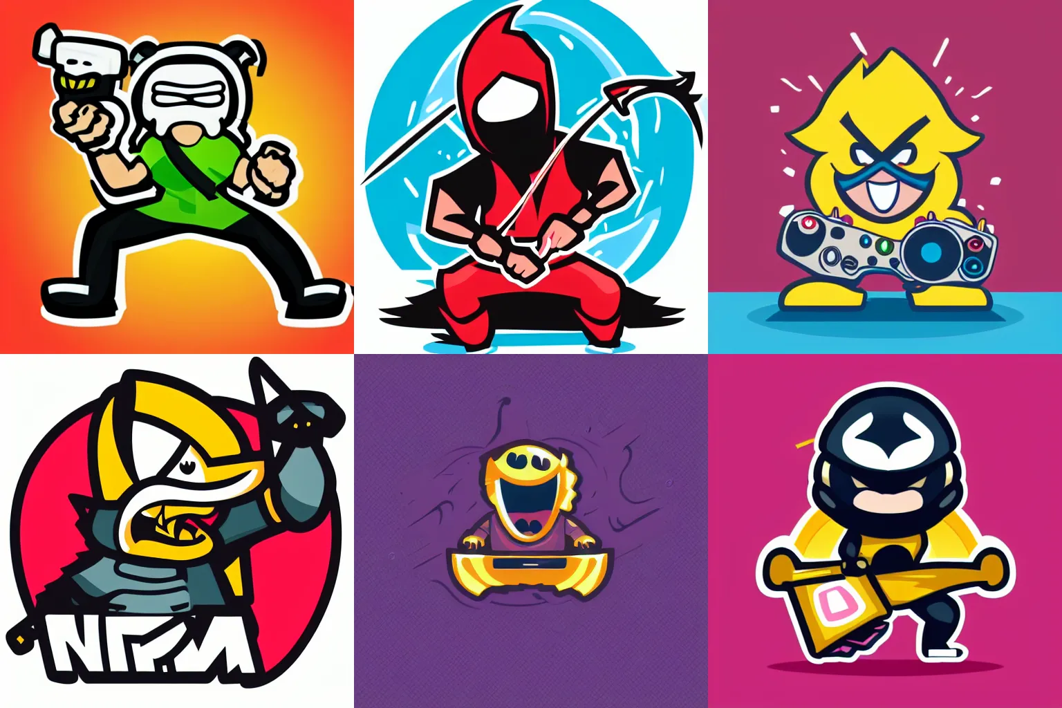 Prompt: streamer mascot vector logo illustration of an angry ninja playing a console. shutterstock vector art