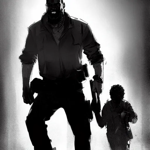 Image similar to lee everett walking dead game telltale, gigachad black and white trending on artstation, painted by greg rutkowski