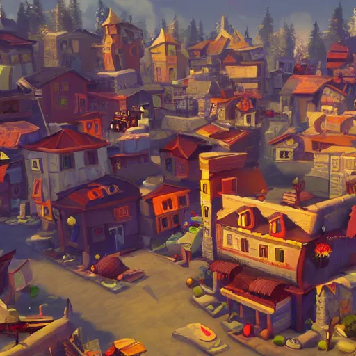 Image similar to a stylized 3D town in the style of AAA Game Art Studio and Maria Puchkova on Artstation, 4k,