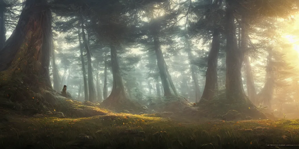 Image similar to a forest, highly detailed oil painting, Jessica Rossier, Studio Ghibli, digital art, octane render, beautiful composition, trending on artstation, masterpiece