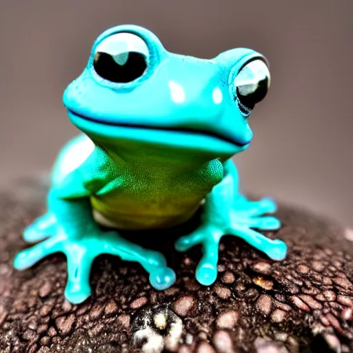 Prompt: a adorable cyan frog with a lil fedora, 8k photo, Macro lens, award winning photo