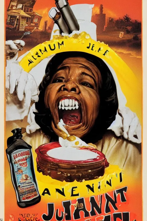 Image similar to aunt jemima covered in maple syrup horror movie cinematic