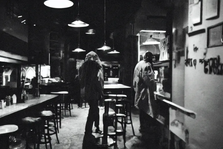 Image similar to eerie 2 0 0 0 s photograph of a demon standing in a dimly lit cafe