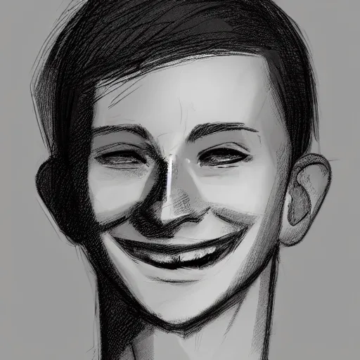 Prompt: sketch of a smiling teenage boy with very short side part hair smiling trending on artstation