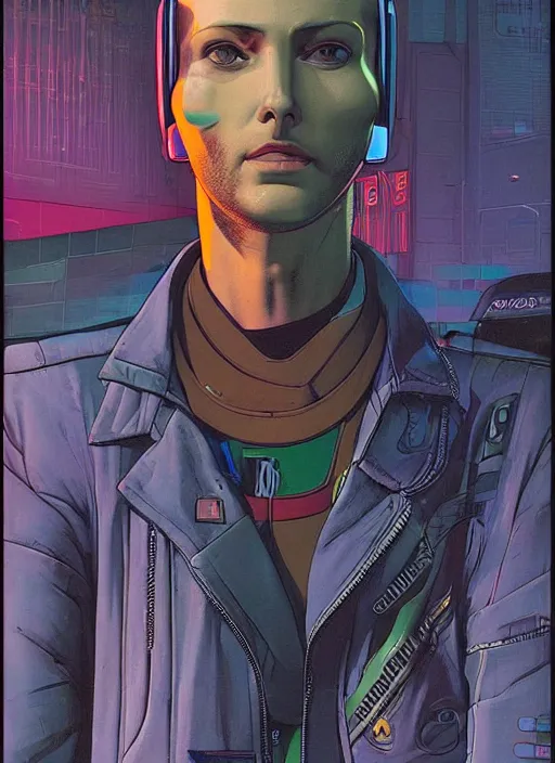 Prompt: cyberpunk traffic cop. portrait by mœbius and will eisner and gil elvgren and pixar. realistic proportions. cyberpunk 2 0 7 7, apex, blade runner 2 0 4 9 concept art. cel shading. attractive face. thick lines.