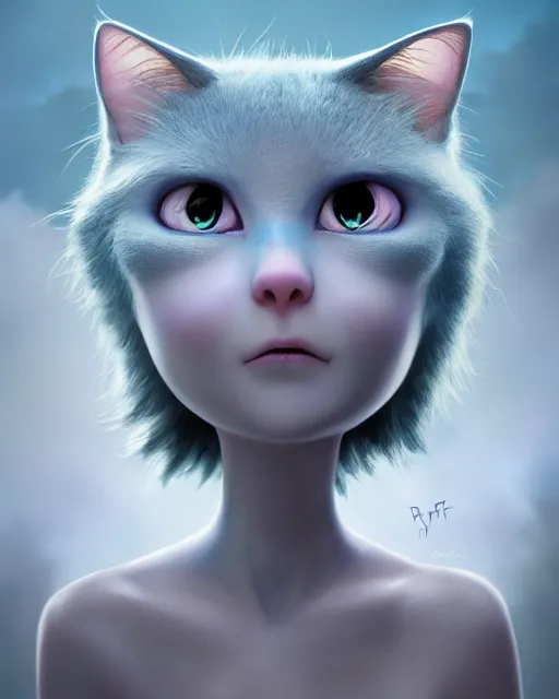 Prompt: An epic fantasy comic book style portrait painting of cat, very expressive, light blue piercing eyes, round face, character design by Mark Ryden and Pixar and Hayao Miyazaki, unreal 5, DAZ, hyperrealistic, octane render, cosplay, RPG portrait, dynamic lighting, intricate detail, summer vibrancy, cinematic