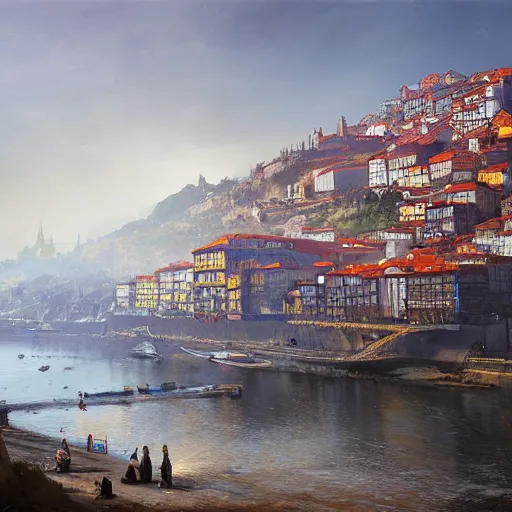 Image similar to the city of porto in portugal, dreamy landscape, darek zabrocki, karlkka, trending on artstation, 8 k