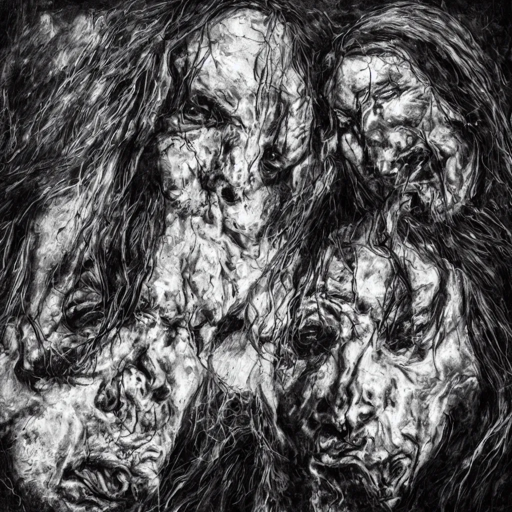 Prompt: francois legault portrait, black metal album cover