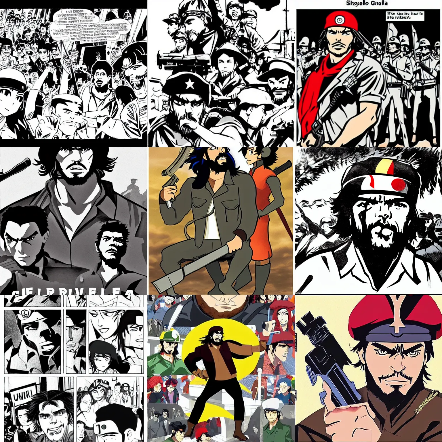 Prompt: che guevara guerilla heroica as an anime scene