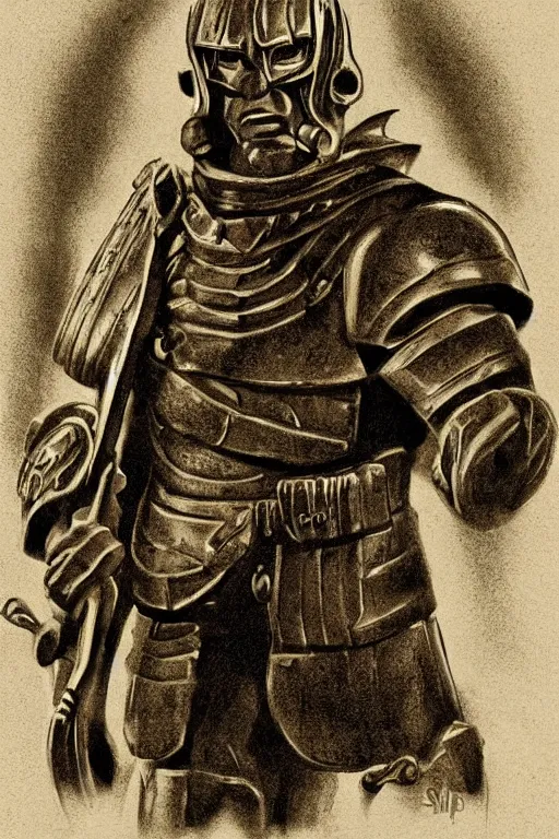 Prompt: man - at - arms from masters of the universe, portrait, full body, symmetrical features, silver iodide, 1 8 8 0 photograph, sepia tone, aged paper, sergio leone, master prime lenses, cinematic