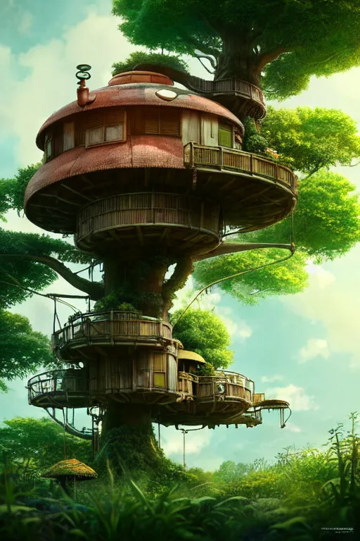 Image similar to treehouse, solarpunk studio ghibli, jean - baptiste monge, octane render, 4 k