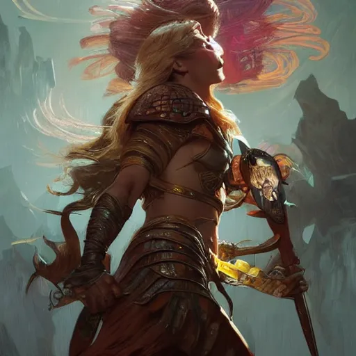 Prompt: portrait of a female warrior surrounded by energy, magic and lightning, epic, fantasy, D&D, intricate, upper body, highly detailed, digital painting, artstation, concept art, sharp focus, cinematic lighting, illustration, art by artgerm and greg rutkowski, alphonse mucha, cgsociety