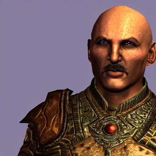 Prompt: Alexander Lukashenko in Balmora in Elder Scrolls III: Morrowind, 2002 Morrowind graphics