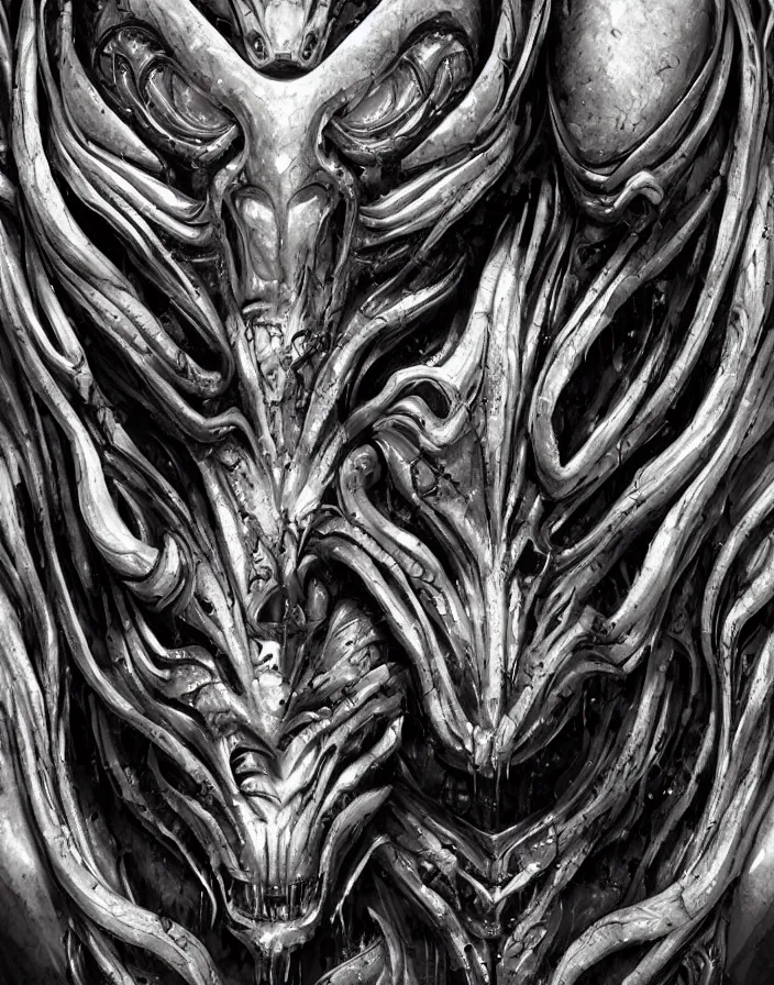 Prompt: engineer prometheus face, xenomorph alien face, highly detailed, symmetrical long head face, smooth marble surfaces, detailed ink illustration, raiden metal gear, cinematic smooth stone, deep aesthetic, concept art, post process, 4k, carved marble texture and silk cloth, latex skin, highly ornate intricate details, prometheus, evil, moody lighting, hr geiger, hayao miyazaki, indsutrial Steampunk