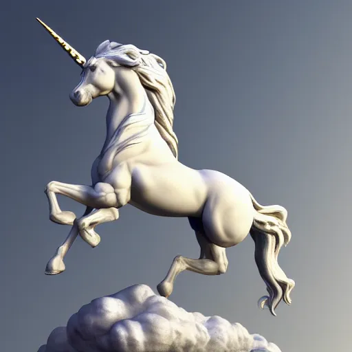 Image similar to galloping muscular winged unicorn, marble statue,bernini masterpiece, photorealistic, high resolution, award winning, trending on artstation, moon, highly detailed, night, volumetric lighting