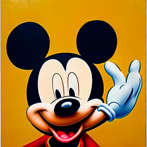 Prompt: mickey mouse by kazimir malevitch symmetrical geometrical oil on board